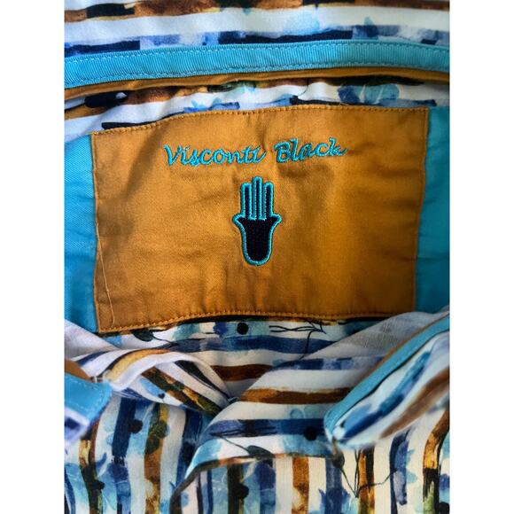 Visconti Black Men's Button-Up Shirt Striped Floral, Size L - Picture 2 of 5